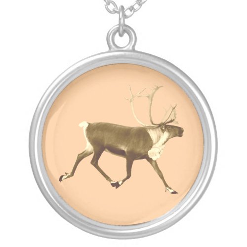 Bull Caribou _ Sepia Silver Plated Necklace