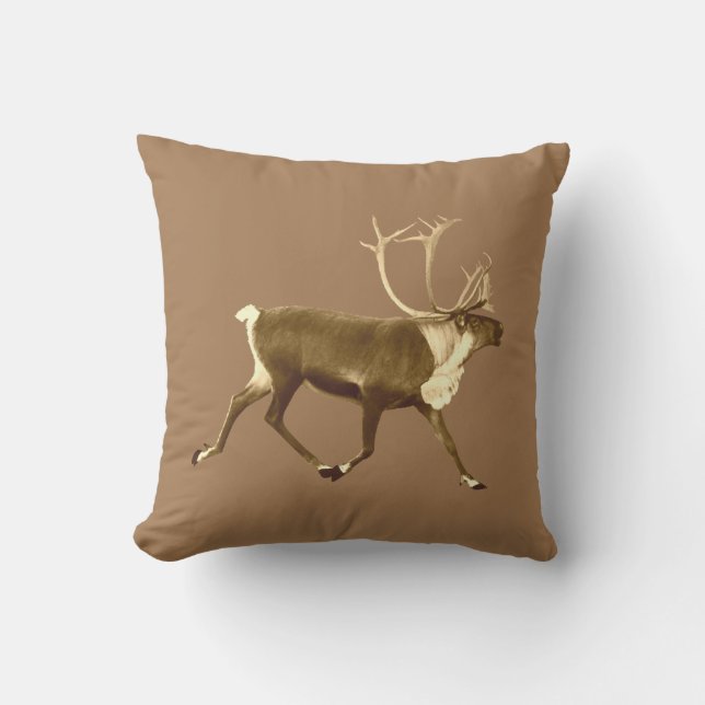 Bull Caribou - Sepia Throw Pillow (Front)
