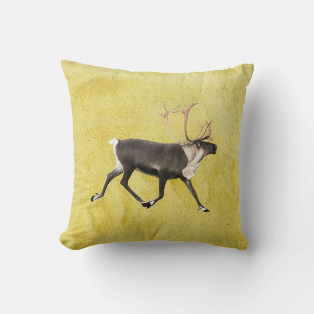 Bull Caribou Throw Pillow (Front)