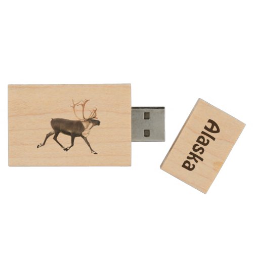 Bull Caribou Wood USB Flash Drive