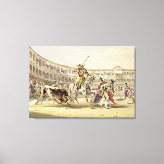 Bull Charging a Picador, 1865 (colour litho) Canvas Print (Front)