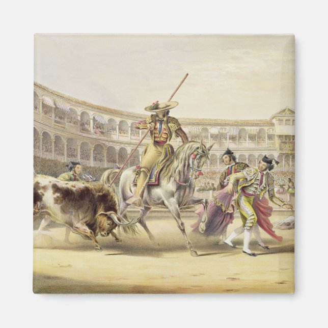 Bull Charging a Picador, 1865 (colour litho) Magnet (Front)