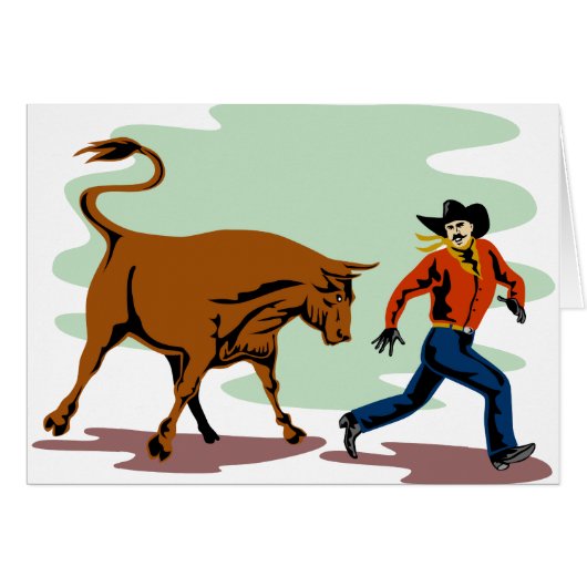 bull chasing rodeo cowboy cards (Front Horizontal)
