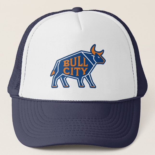 Bull City Geometric Bull Design – Durham NC Pride Trucker Hat (Front)