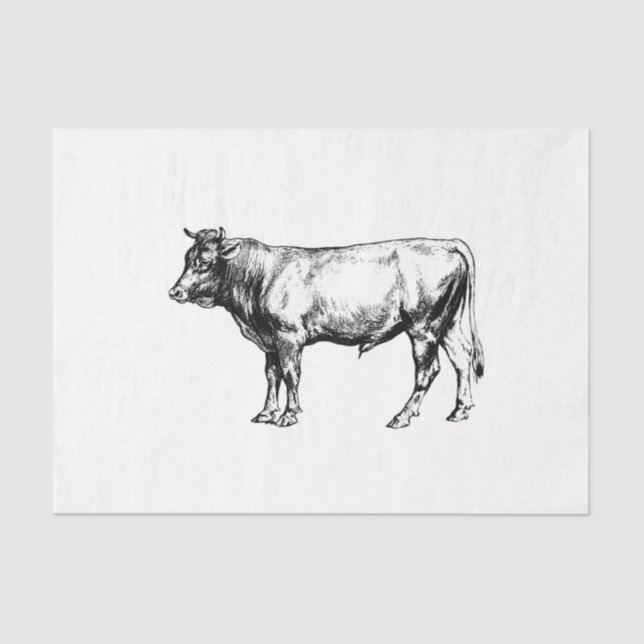 Bull Cow Ephemera Decoupage Vintage Farm Tissue Paper (Front)