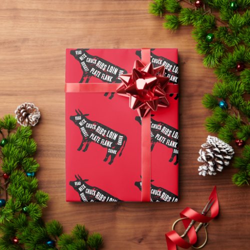 Bull cow farm animal beef meat cuts Christmas Wrapping Paper