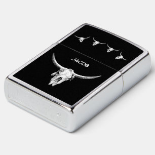 Bull Cow Skull Black White Western Rustic Style Zippo Lighter