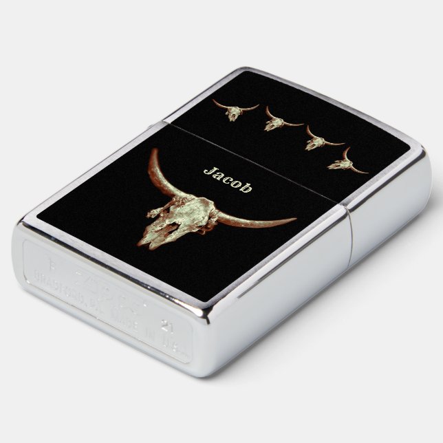 Bull Cow Skull Brown Country Western Rustic Style Zippo Lighter (Angled)
