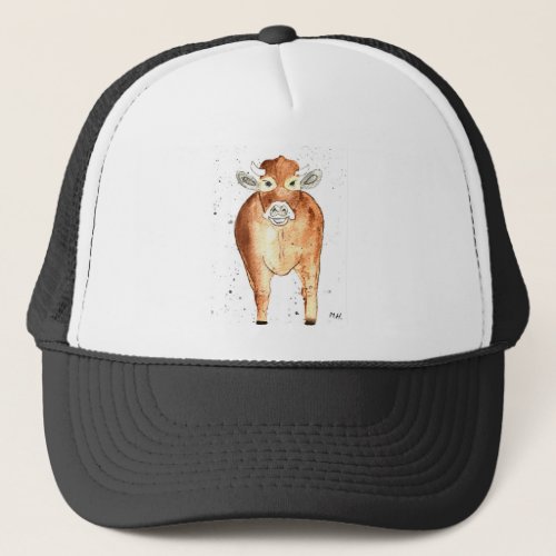 Bull cow watercolor farmer animals grandpa rustic trucker hat