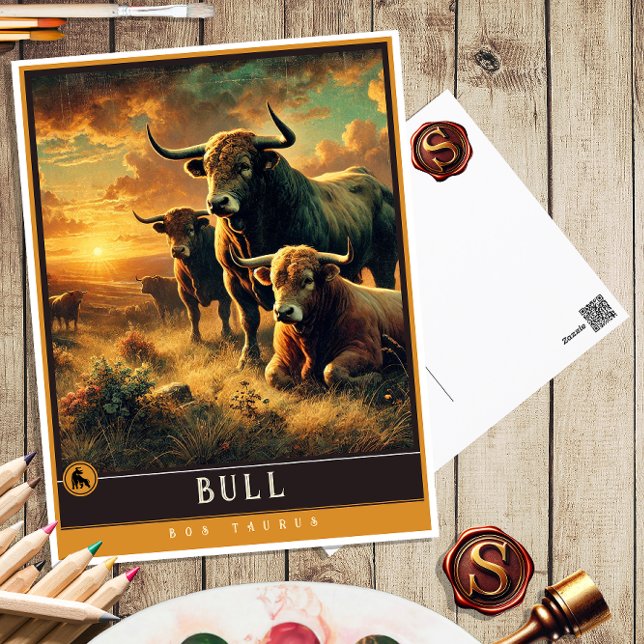 Bull | Cute Family Vintage Animal Postcard (Creator Uploaded)
