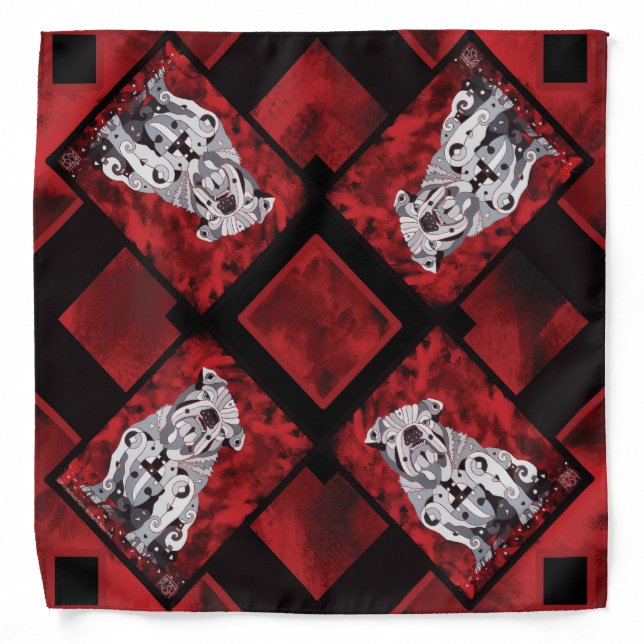 Bull Dog Bandana, Red, White, Black Contemporary Bandana (Front)