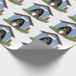 bull dog in dog house with hydrant wrapping paper