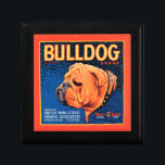 Bull Dog on a Blue Background Keepsake Box<br><div class="desc">A vintage crate label print illustrating a bulldog with a blue patterned background and an orange border. Choose this art print on your Zazzle product today.</div>