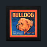 Bull Dog on a Blue Background Keepsake Box<br><div class="desc">A vintage crate label print illustrating a bulldog with a blue patterned background and an orange border. Choose this art print on your Zazzle product today.</div>