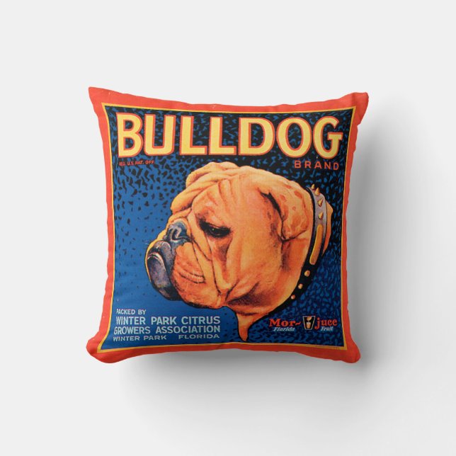 Bull Dog on a Blue Background Throw Pillow (Front)