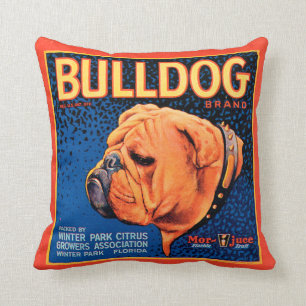 Bull Dog on a Blue Background Throw Pillow