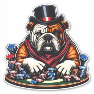 bull dog playing poker gambling casino art sticker