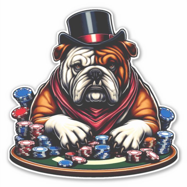 bull dog playing poker gambling casino art sticker (Front)