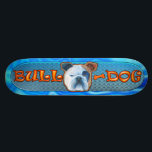 Bull Dog Skateboard<br><div class="desc">Bull Dog Skateboard. Cool Blue and Orange Bulldog Skateboard Deck. The bulldog's head was cut out of an original painting by Laura Barbosa called" Bulldog in a Bog" and made into a graphic design for skateboard decks and skins.</div>