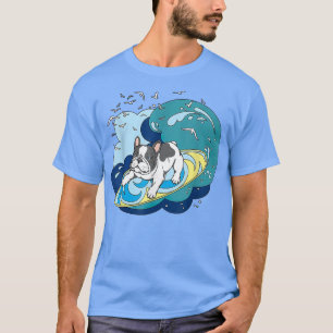 Bull Dog Surfing Wave Funny Pet T-Shirt
