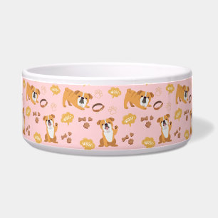 Bull Dog Themed Pattern (Pink) Ceramic Pet Bowl