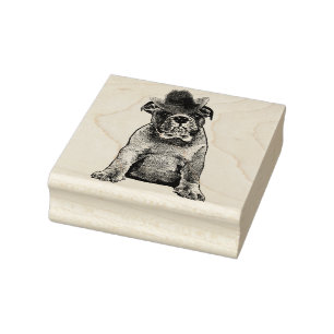 Bull dog wearing cowboy hat animal pets art rubber stamp