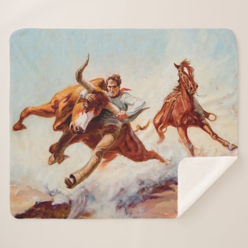 Bull Dogger Western Art by Will James Sherpa Blanket