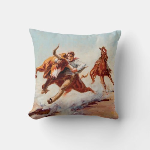 Bull Dogger Western Art by Will James Throw Pillow