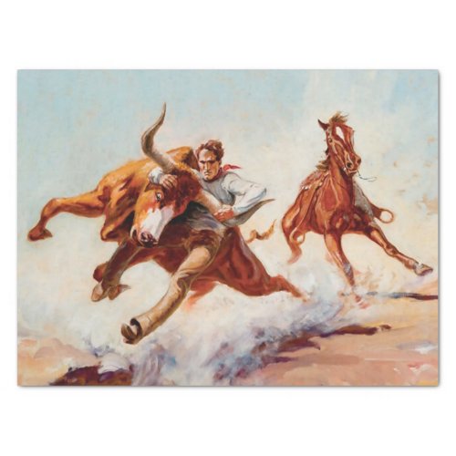 Bull Dogger Western Art by Will James Tissue Paper