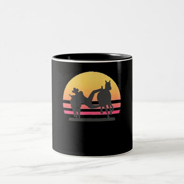 Bull Dogging Steer Wrestling Lover Costume Gift Two-Tone Coffee Mug (Center)