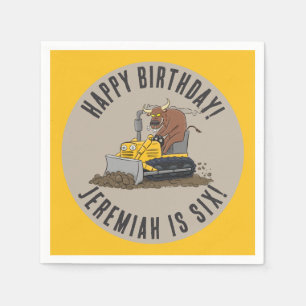 Bull driving bulldozer birthday personalized napkins
