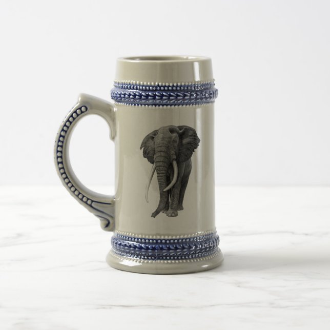 Bull elephant - Drawing in pencil Beer Stein (Left)