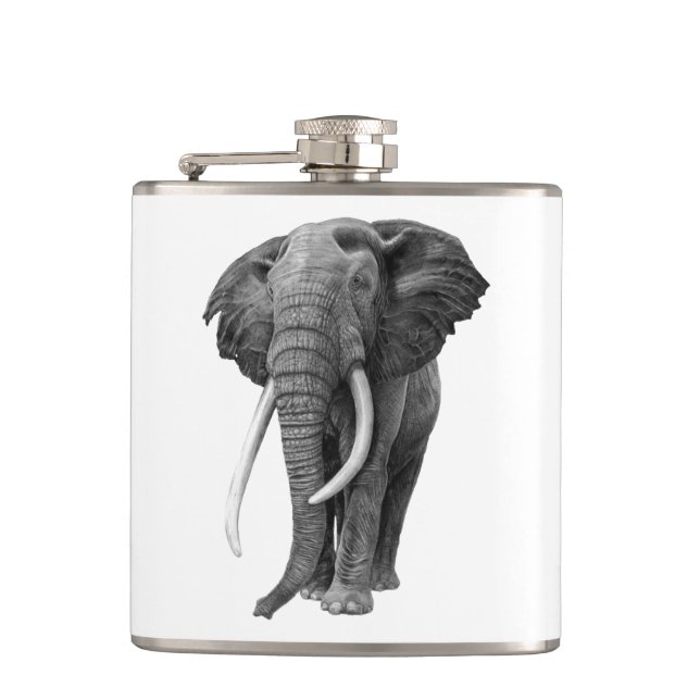 Bull elephant - Drawing in pencil Flask (Front)
