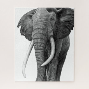 Bull elephant - Drawing in pencil Jigsaw Puzzle
