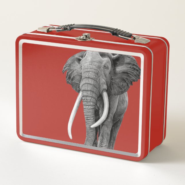 Bull elephant - Drawing in pencil Metal Lunch Box (Front)