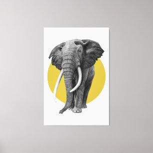 Bull elephant - Drawing in pencil on gold Canvas Print