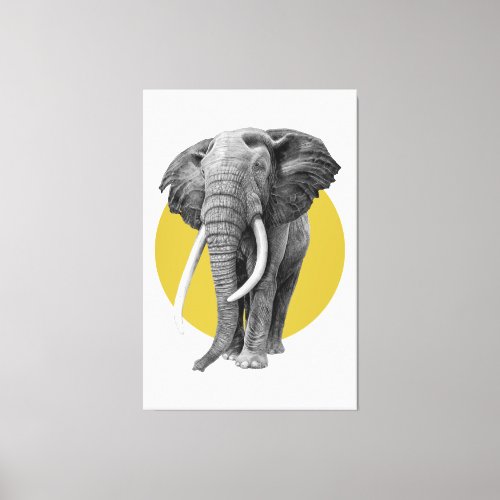 Bull elephant _ Drawing in pencil on gold Canvas Print