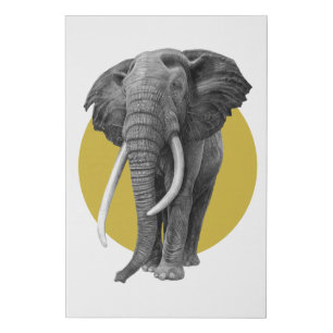 Bull elephant - Drawing in pencil on gold Faux Canvas Print