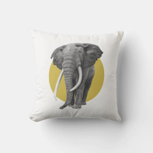 Bull elephant - Drawing in pencil on gold Outdoor Pillow