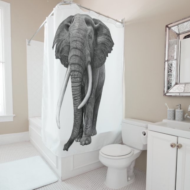 Bull elephant - Drawing in pencil Shower Curtain (In Situ)