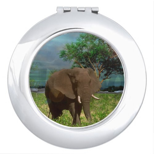 Bull Elephant Grazing Compact Mirror