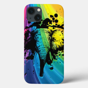 Bull Elephant Over Swirly Rainbow iPhone 13 Case