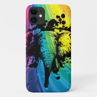 Bull Elephant Over Swirly Rainbow iPhone 11 Case