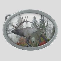Bull elk And Buck deer 3 Oval Belt Buckle