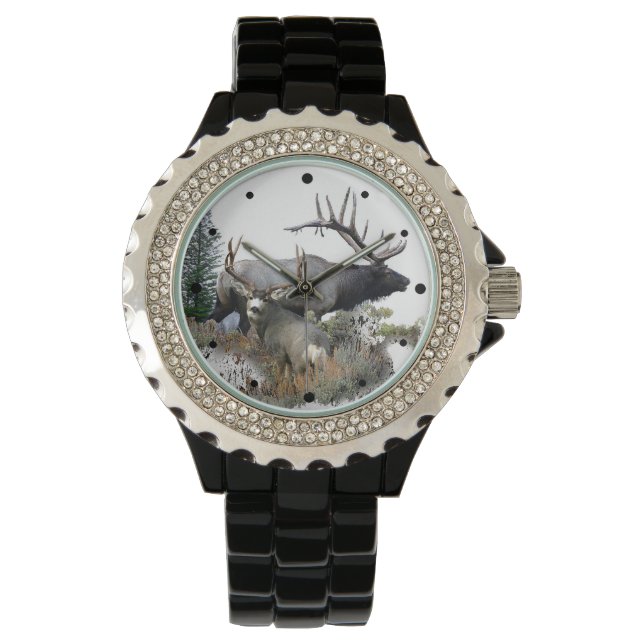 Bull elk and buck deer watch (Front)