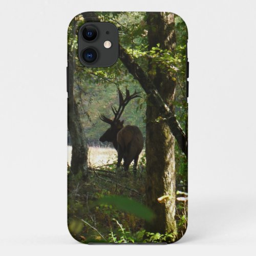 Bull Elk at wood edge Camouflage iPhone 11 Case