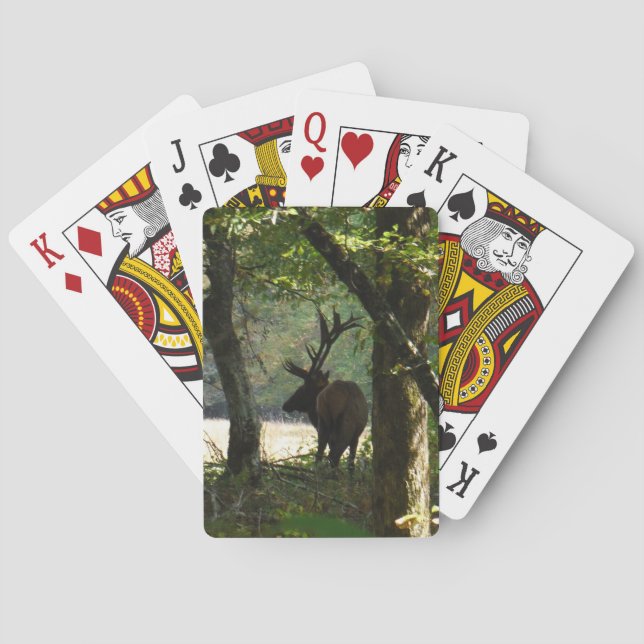Bull Elk at wood edge Camouflage Poker Cards (Back)