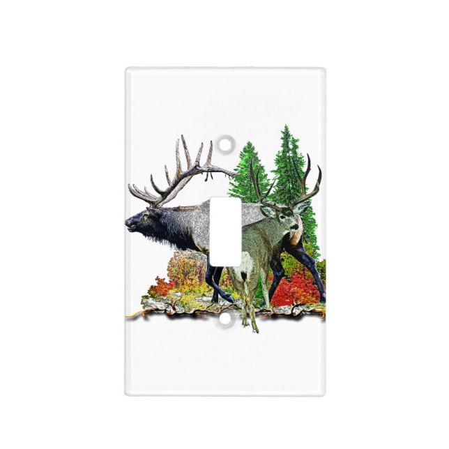 Bull elk  buck deer light switch cover (Front)