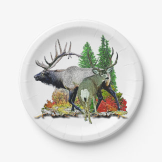 Bull elk  buck deer paper plates