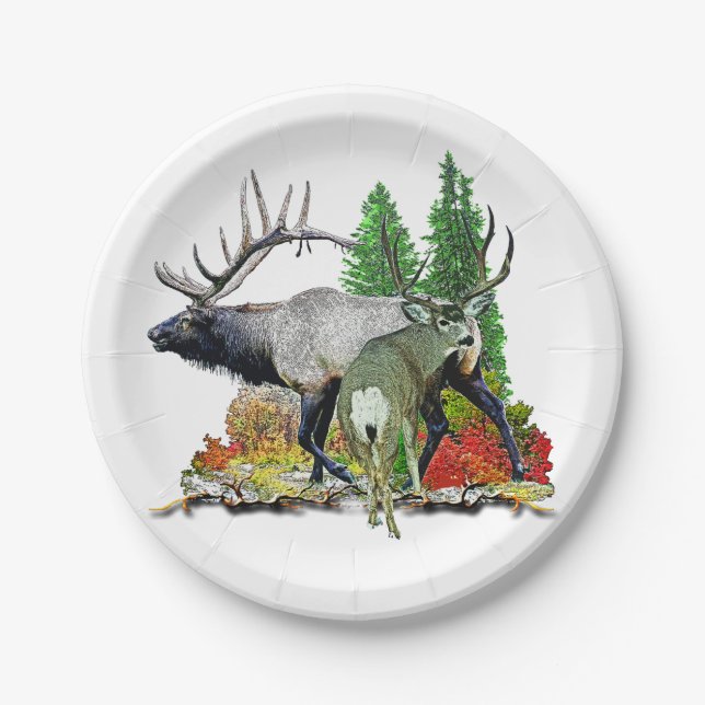 Bull elk  buck deer paper plates (Front)
